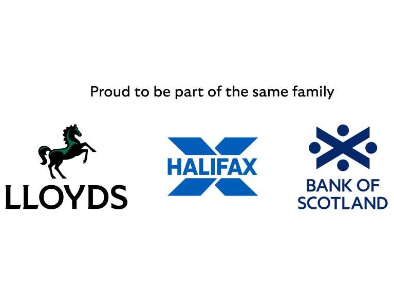 Proud to be part of the same family. Lloyds, Halifax and Bank of Scotland logos.